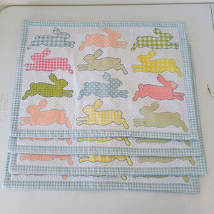 Set Of 4 Blossoms & Blooms? All Over Bunny Rabbit Blue Gingham Spring Placemats